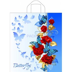 Пакет с петлевой ручкой (42х38)-37 Синие бабочки Тико 50/300