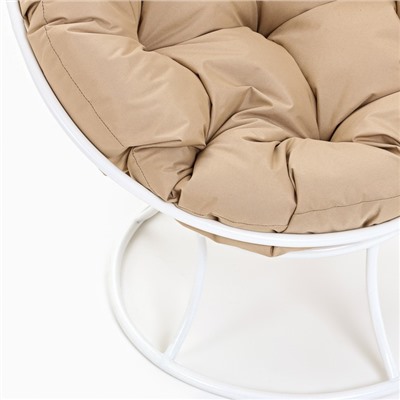 Кресло "Папасан" мини, с бежевой подушкой, белый каркас, 81х68х77см