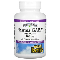 Natural Factors Stress-Relax, Pharma GABA, 100 mg, 60 Chewable Tablets