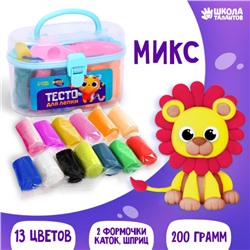 Тесто для лепки, 13 цветов, 200 г, 2 формочки, каток, шприц, цвета МИКС