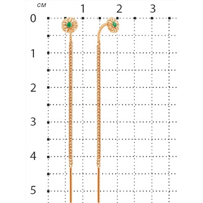 Серьги-продёвки из золочёного серебра с изумрудом