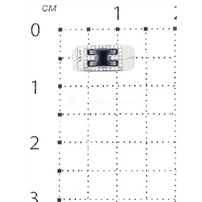 Кольцо из серебра с синей керамикой и куб. цирконием родированное