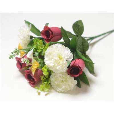 Искусственные цветы, Ветка в букете смешанная бутон розы+гвоздика (1010237)