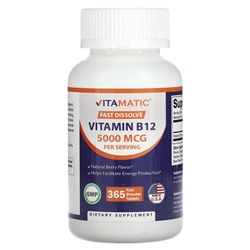 Vitamatic Vitamin B12, Natural Berry, 2,500 mcg, 365 Fast Dissolve Tablets