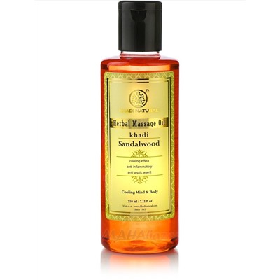 Массажное масло Сандал, 210 мл, производитель Кхади; Sandalwood Herbal Massage Oil, 210 ml, Khadi