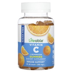 Lifeable Vitamin C + Echinacea Gummies, Sugar Free, Natural Citrus, 125 mg, 60 Gummies
