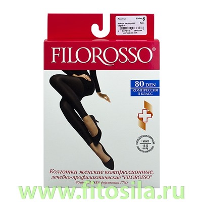 Лосины Velour "Filorosso", 1 класс, 80 den, размер 6, черные, компрессионные лечебно-профилактические 6008