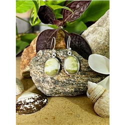 Серебряные серьги с Зеленой Яшмой, 6.36 г; Silver earrings with Green Jasper, 6.36 g