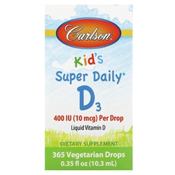 Carlson Kids Super Daily D3, 10 mcg (400 IU ), 365 Vegetarian Drops, 0.35 fl oz (10.3 ml)