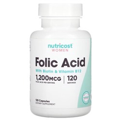 Nutricost Women, Folic Acid with Biotin & Vitamin B12, 120 Capsules