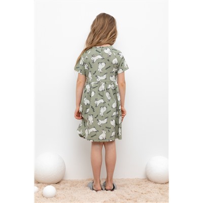 Платье для девочки Crockid КР 5794 оливковый хаки, нежные зайчики к437