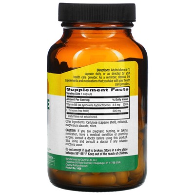 Country Life L-Tyrosine Caps, 500 mg, 100 Vegetarian Capsules