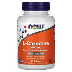 NOW Foods L-Carnitine, 1,000 mg, 50 Tablets