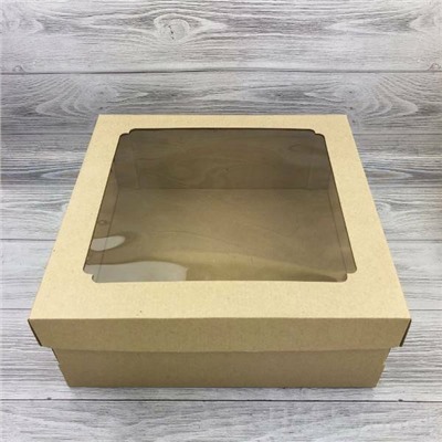 Коробка самосборная 30*30*12 см Крафт с окном крышка/дно 56401 Цена за 1 коробку