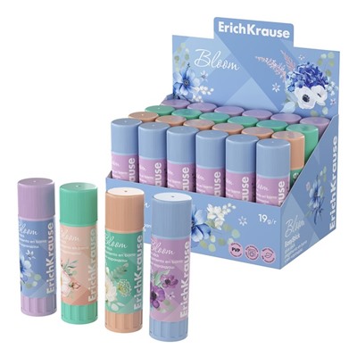 Клей-карандаш 19г ErichKrause EasyStick "Pastel Bloom" PVP, экономичный расход, микс