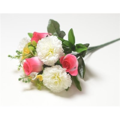 Искусственные цветы, Ветка в букете смешанная бутон розы+гвоздика (1010237)