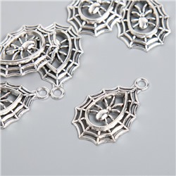 Декор для творчества металл "Паук на паутине" серебро 3,4х2 см