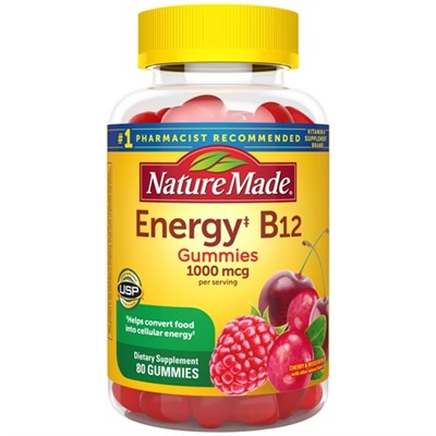 Nature Made Energy B-12 Adult Gummies Cherry & Wild Berries -- 80 Gummies