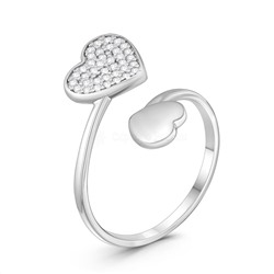 Кольцо разъёмное женское из серебра с фианитами родированное - Сердца к-7616р200