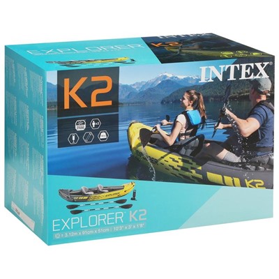 Лодка Explorer K2, 2 местная, 312 х 91 х 51 см, алюминиевые вёсла 213 см, насос, 2 сиденья, до 180 кг, 68307NP INTEX