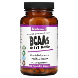 Bluebonnet Nutrition BCAAs 4:1:1 Ratio, 120 Vegetable Capsules