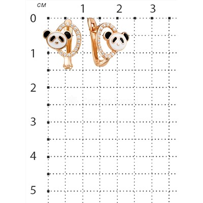 Серьги детские из золочёного серебра с эмалью и фианитами - Пандочки