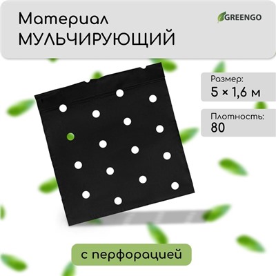 Материал мульчирующий, с перфорацией, 5 × 1,6 м, плотность 80 г/м², спанбонд с УФ-стабилизатором, чёрный, Greengo, Эконом 30%