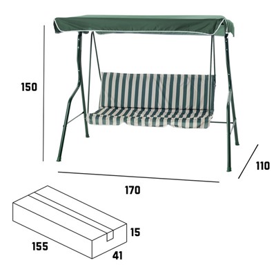 Качели садовые "Уют" зеленые, 170 х 150 х 110 см, максимальная нагрузка 210 кг