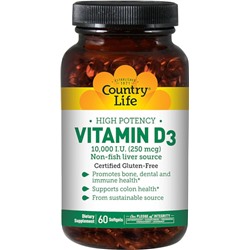 Country Life Vitamin D3 -- 10,000 IU - 60 Softgels