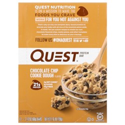 Quest Nutrition Protein Bar, Chocolate Chip Cookie Dough, 12 Bars, 2.12 oz (60 g) Each