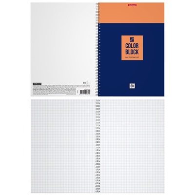 Тетрадь А4, 60 листов в клетку на гребне ErichKrause Color Block, обложка мелованный картон, МИКС