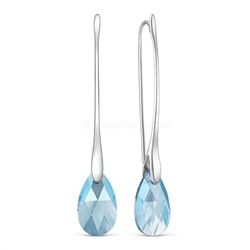 Серьги женские длинные из серебра с кристаллом премиум Австрия цвета Сияющий голубой родированные