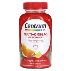 Centrum Multi + Omega-3 Multigummies, Natural Strawberry, Lemon & Orange, 110 Gummies