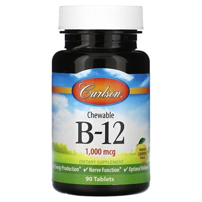 Carlson Chewable Vitamin B-12, Lemon, 1,000 mcg, 90  Tablets