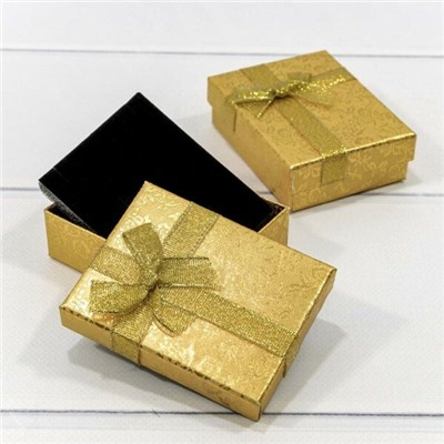 Подарочная коробка ювелирная С бантиком 9*7*3 см Цветы блестящие золото 440903