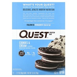 Quest Nutrition Protein Bar, Cookies & Cream, 12 Bars, 2.12 oz (60 g) Each