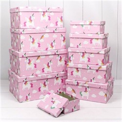Набор подарочных коробок 10 в 1 прямоугольник 34*26*15.3 см Единороги на розовом 447518
