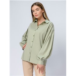 Блуза цвета полыни с пышными рукавами и отложным воротником