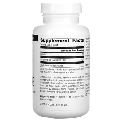 Source Naturals L-Arginine, Free Form, 1,000 mg, 100 Tablets