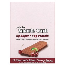 NuGo Nutrition Smarte Carb Bar, Chocolate Black Cherry, 12 Bars, 1.76 oz (50 g) Each