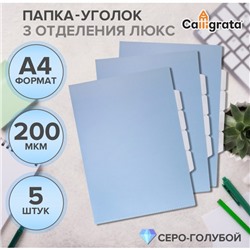 Набор папок уголков, А4, 200 мкм, 5 штук, Calligrata TOP Breeze, 3 отделения, небесный, глянцевые, полупрозрачные