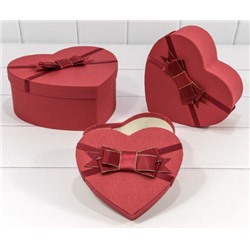Набор подарочных коробок 3 в 1 сердце 22*20*9 см с бантом Красный 7201520/11