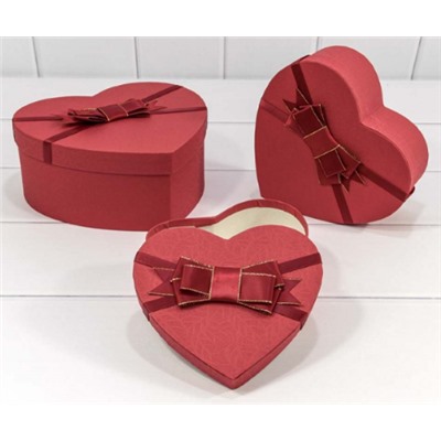 Набор подарочных коробок 3 в 1 сердце 22*20*9 см с бантом Красный 7201520/11