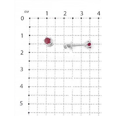 Серьги-пусеты из серебра с рубином родированные