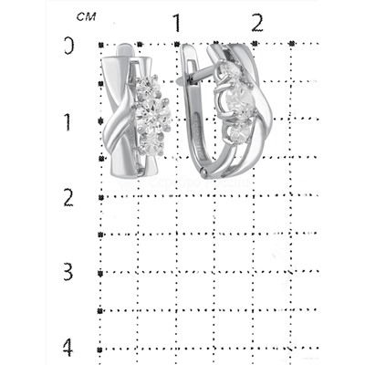 Серьги из серебра с фианитами родированные