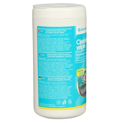 Салфетки чистящие для всех типов экранов, Defender Cleaning wipes, Optima, 100 штук в тубе