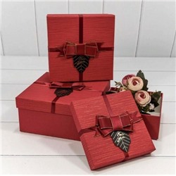 Набор подарочных коробок 3 в 1 квадрат 19*19*9.5 см С бантом "For You" красный 440937