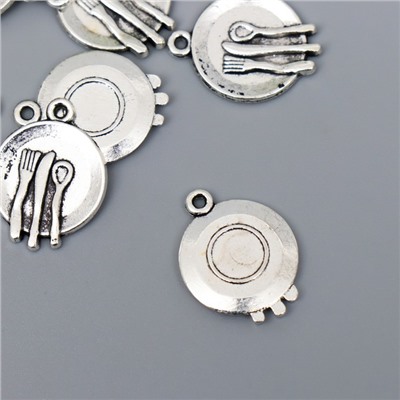 Декор металл для творчества "Тарелка и приборы" серебро 4153 2,9х2,1 см