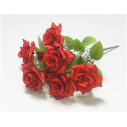 Искусственные цветы, Ветка в букете роза бархатная 7 голов (1010237) красный с черным кантом