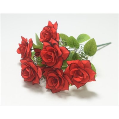 Искусственные цветы, Ветка в букете роза бархатная 7 голов (1010237) красный с черным кантом